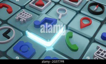 Music notes, song, melody icon on square shape , 3d rendering Stock Photo