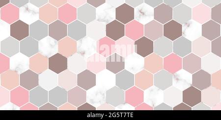 Abstract geometric seamless hexagon pattern pastel color with marble texture elegant background design for carpet,wallpaper,clothing,wrapping,batik Stock Vector