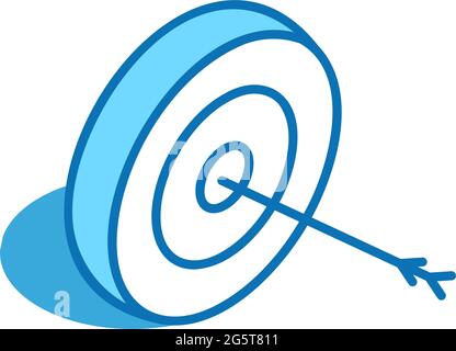 Bullseye arrow isometric icon. Target, goal 3D line symbol. Stock Vector