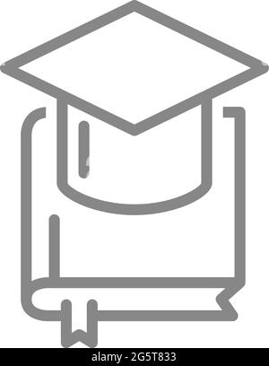 Book with graduation cap line icon. Graduation exam, college, higher education symbol Stock Vector