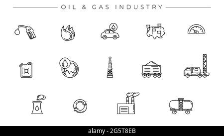 Oil and Gas Industry concept line style vector icons set Stock Vector