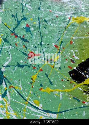 Colorful splattered artwork in green, teal and yellow tons Stock Photo