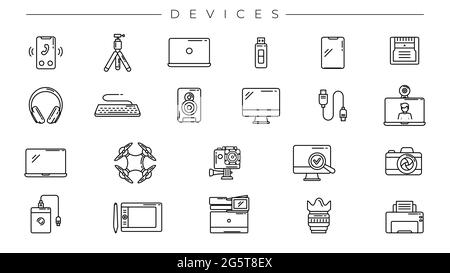 Devices concept line style vector icons set Stock Vector