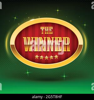 Win congratulations vintage light frame. Vector illustration for winners of casino poker, roulette or lottery. Golden congratulating framed sign illus Stock Vector