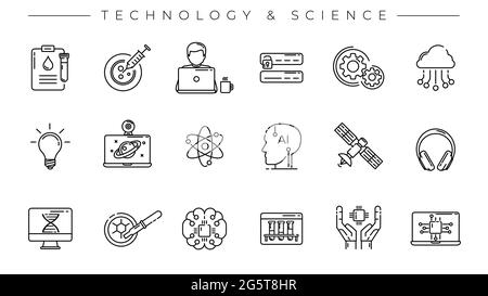 Technology and Science concept line style vector icons set. Stock Vector