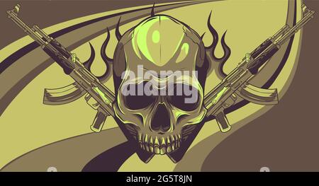 vector Skull with machine guns Kalashnikov AK-47. Stock Vector