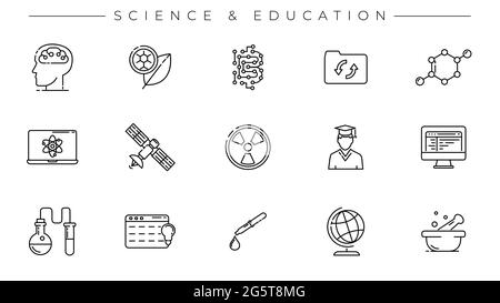 Science and Education concept line style vector icons set. Stock Vector