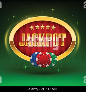 Glowing Jackpot golden banner. Illustration for winners of poker, cards, roulette and lottery. Shining retro Jackpot banner on green background. Vecto Stock Vector