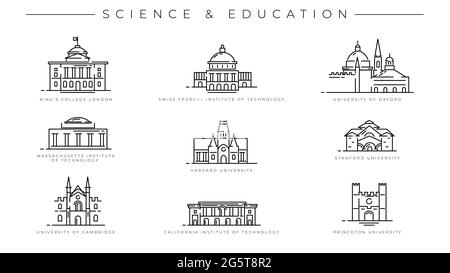 Science and Education concept line style vector icons set. Stock Vector