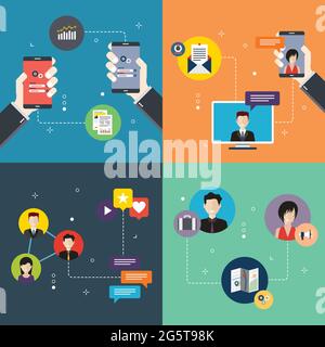 Network, wireless, communication, social media and connection icons. Concepts of wireless network, virtual communication, social network, connection d Stock Vector