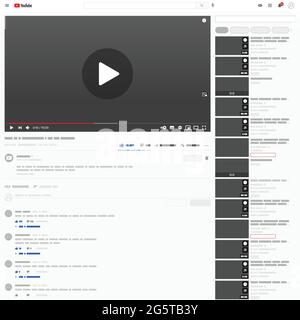 Video website interface vector design, online video playback and video tutorial, youtube video playback screen Stock Vector
