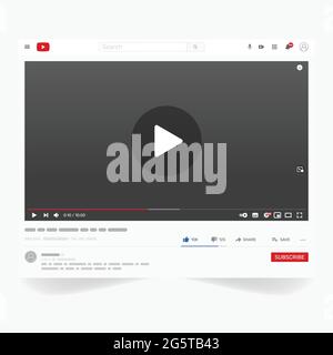 Video website interface vector design, online video playback and video tutorial, youtube video playback screen Stock Vector