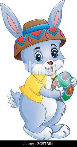 Cute rabbit cartoon holding easter egg Stock Vector
