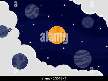 Astronaut With Rocket Background Illustration For Explore In Outer Space And Movement See Stars, Moon, Planets, Ufo Or Asteroids Stock Vector