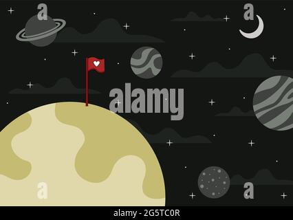 Astronaut With Rocket Background Illustration For Explore In Outer Space And Movement See Stars, Moon, Planets, Ufo Or Asteroids Stock Vector