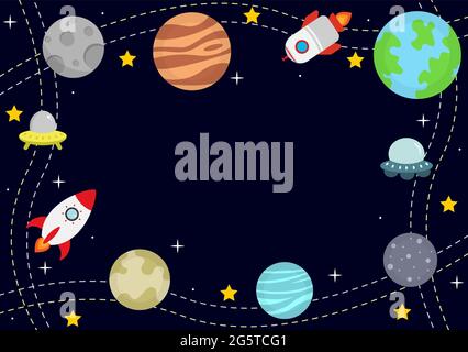 Astronaut With Rocket Background Illustration For Explore In Outer Space And Movement See Stars, Moon, Planets, Ufo Or Asteroids Stock Vector