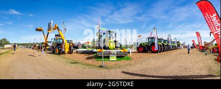 Kirwee, Canterbury, New Zealand, March 26 2021: The Claas Harvest Centre site at the Field Days, displaying tractors, JCBs and agricultural equipment