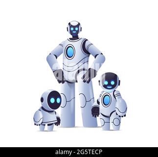 cute robots team modern robotic characters standing together artificial intelligence technology concept Stock Vector