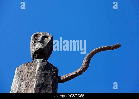 Umea, Norrland Sweden - June 2, 2021: statue made of old pieces of wood Stock Photo