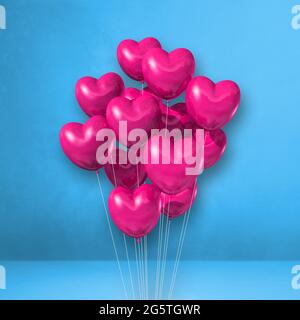 Pink heart shape balloons bunch on a purple wall background. 3D ...
