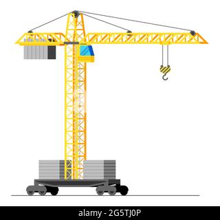 Construction Tower Crane Isolated on White. Stock Vector