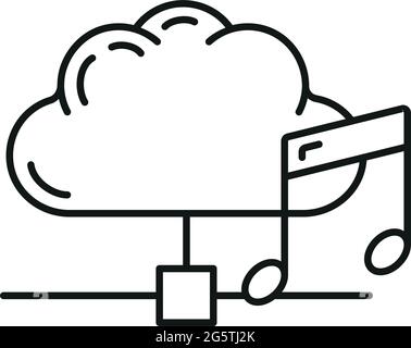 Data exchange music cloud icon, protect info storage database computer technology information outline flat vector illustration, isolated on white. Con Stock Vector