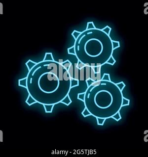 Setting gear computer technology icon neon glow style, remote data storage, protect information outline flat vector illustration, isolated on white. C Stock Vector