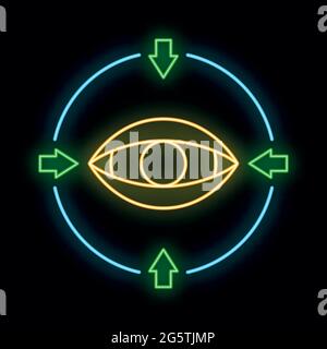 Concept eye online computer technology icon neon glow style, remote data storage information outline flat vector illustration, isolated on white. Conc Stock Vector