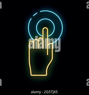 Hand point click online modern digital technology icon neon glow style online database cloud outline flat vector illustration, isolated on white. Conc Stock Vector