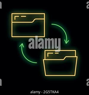 Folder online database computer cloud icon glow neon style, data storage protect information outline flat vector illustration, isolated on white. Conc Stock Vector