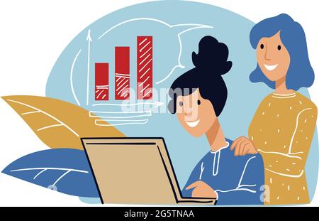 Boss watching novice team member work at laptop Stock Vector