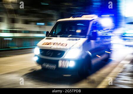 Hong Kong - October 14, 2017: Hong Kong Police vehicle on the streets of Hong Kong. Stock Photo