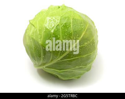 Green cabbage isolated on white background. Head of white cabbage Stock Photo