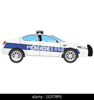 Vector illustration. Police car side view isolated on white background. Police transport Stock Vector