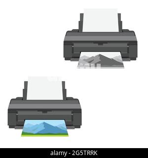 Realistic printer. Vector illustration. Print high quality photo paper Stock Vector