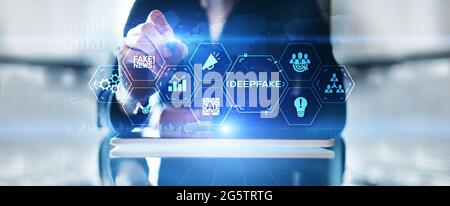 Deepfake deep learning fake news generator modern internet technology concept. Stock Photo