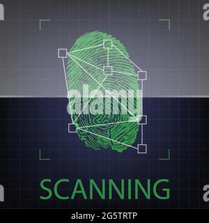 Login with fingerprint scanning technology. Fingerprint to identify personal, security system concept Stock Vector