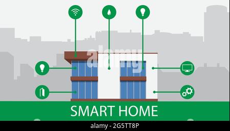 Mobile phone Smart Home House app application concept. Home automation system. Vector illustration Stock Vector