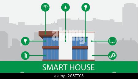 Mobile phone Smart Home House app application concept. Home automation system. Vector illustration Stock Vector