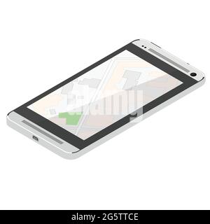 Navigation map. Map on phone, smartphone. Isometric vector illustration. gps. Stock Vector