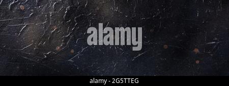 Abstract black slate background panorama. Dark stone texture, grunge panoramic banner Stock Photo