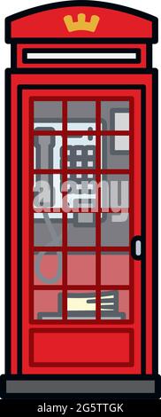 Red vintage London telephone box isolated vector illustration. Telecommunication and travel symbol. Stock Vector