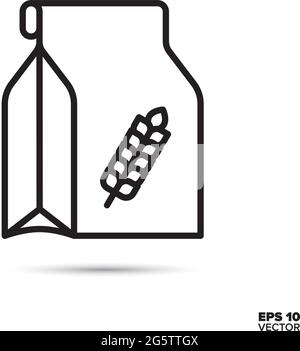 Bag of flour with wheat ear vector line icon. Baking ingredients outline symbol. Stock Vector