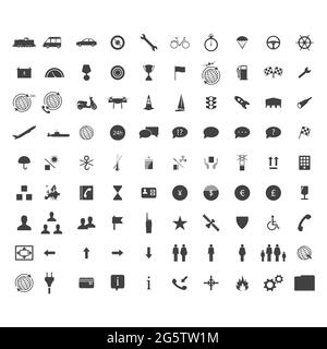 Web icon set, collection transport, transportain. 90 black transportation symbols. Stock Vector