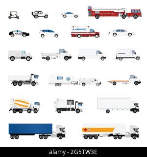 Transport vector transportable vehicle. Transportation in city illustration set of ambulance fire-engine and police car isolated on white background Stock Vector