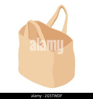 Eco friendly beige colour fashion canvas tote bag isolated on white background. Reusable bag for groceries and shopping. Vector Stock Vector