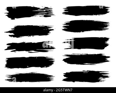 Collection of artistic grungy black paint hand made creative brush ...