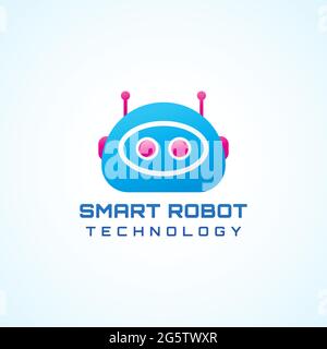 Illustration Vector Graphic of Robot Head with Antenna. Smart Robot Technology Logo Design Template. Fit for Tech Company, Artificial Intelligence Stock Vector