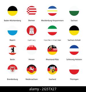 Emblems, flags of german federal lands,state isolated with names text. Vector Stock Vector