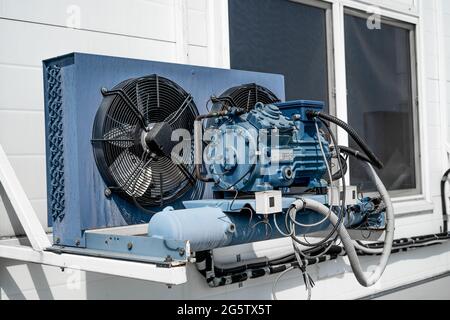 external unit of an industrial air conditioner in close-up. Stock Photo